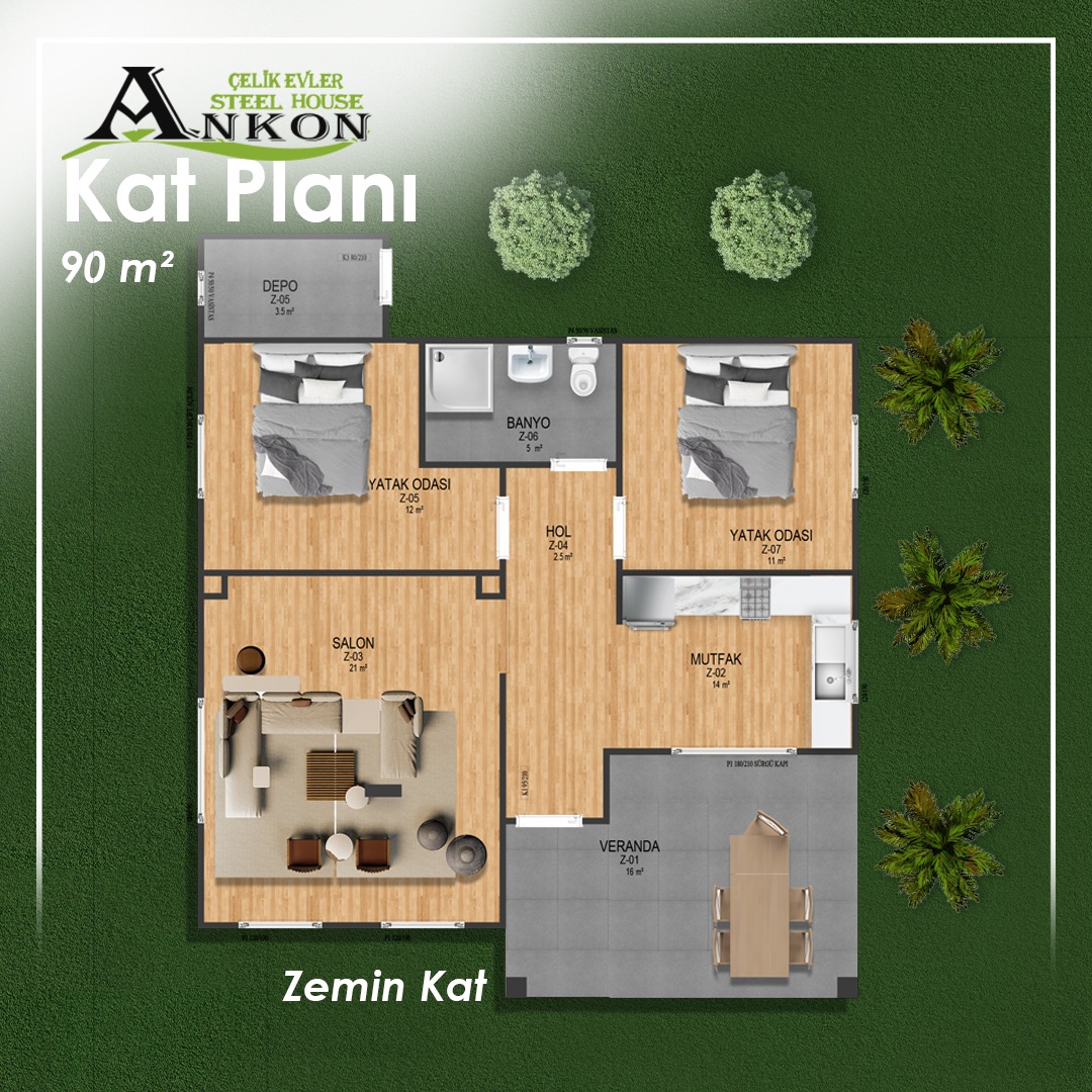 GÜNEBAKAN PREFABRİK VİLLA 90 M2